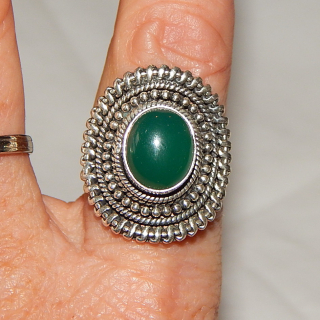 Sterling Silver Oval Ring with a Green stone