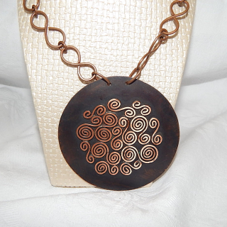 large Copper disk necklace and chain. 1960's