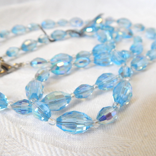 Long String of Vintage Baby Blue Crystal beads
