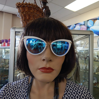 White Metal sunglasses with a blue mirror lens