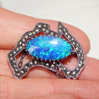 RARE Map of Australia OPAL and Marcasite Vintage brooch