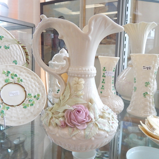 Belleek Jug Vase with flower decoration