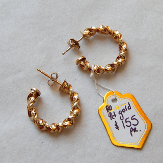 9ct Gold Hollow Twist Earrings