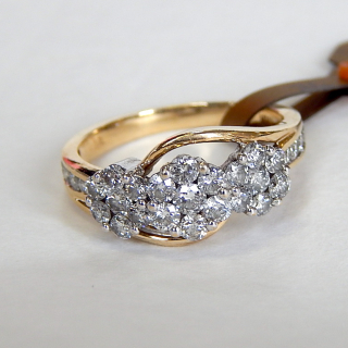 10ct Gold and Diamond triple cluster ring