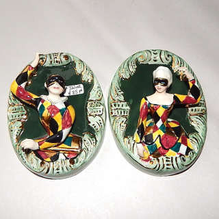 Pair of Harlequin Italian wall plaques