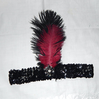 Art deco Black and Burgundy Ostrich Feather Headband