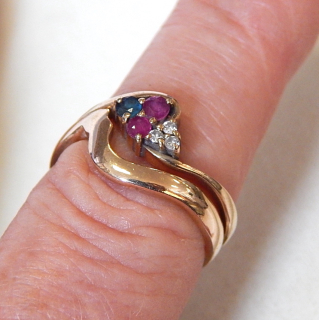 Ruby, Diamond and Sapphire small ring and matching band