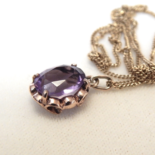 9ct Rose Gold and Amethyst Pendant with plated chain.