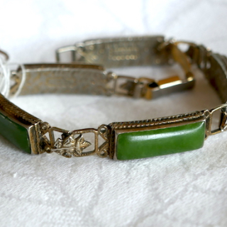 Sterling Silver Gold Plated Greenstone VINTAGE bracelet