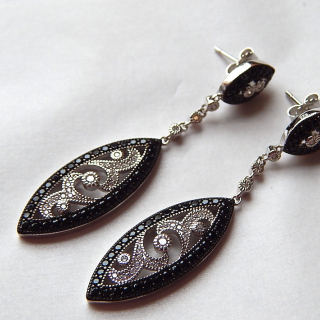 Sterling Silver Black and White Crystal Drop Earrings