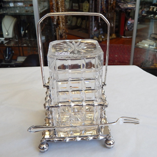 Antique Walker and Hall Pickle Jar and Stand