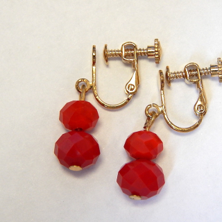 Vibrant Red Crystal Clip Screw on Earrings