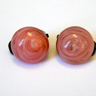 Vintage Pink Glass Clip on Earrings