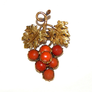 Antique Gold and CORAL Brooch Pendant