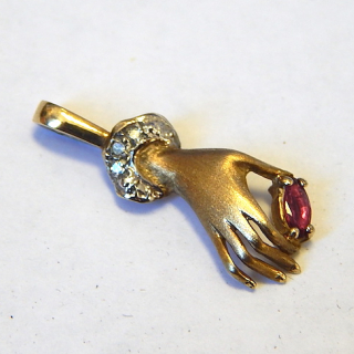 9ct Gold Ruby and Diamond Hand Pendant