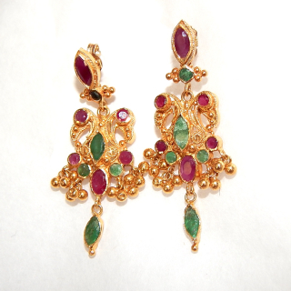 22ct Gold Ruby and Emerald drop earrings