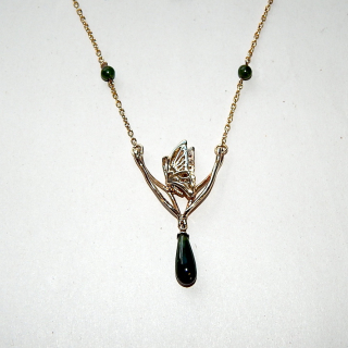 Gold Plated Sterling Silver & Greenstone Butterfly necklace