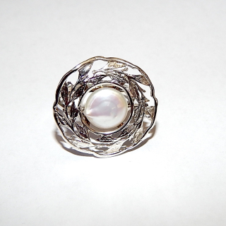 Sterling Silver and Flat Pearl Ring