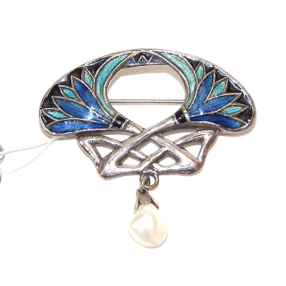 Sterling Silver and Enamel egyptian revival brooch