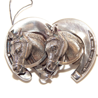 Rare Antique Silver  Double Horse stock brooch.