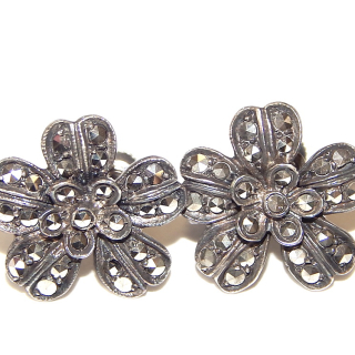 Pair of Sterling Silver and Marcasite Screw on earrings