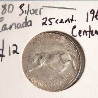 1967 Canada 25 cent .80 silver coin