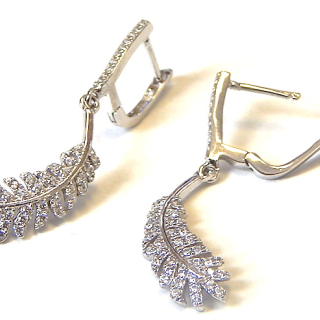 Sterling Silver Crystal  Leaf Drop Earrings