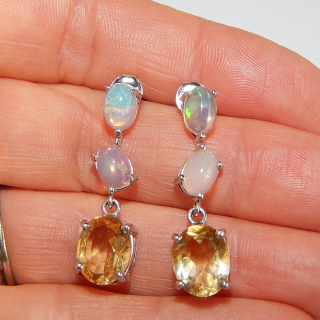 Opal and Citrine Sterling Silver drop earrings