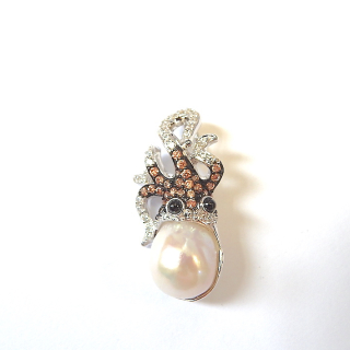 Sterling Silver CZ Baroque Pearl Octopus Pendant