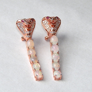 Sterling Silver Rose Gold Plated Snake Opal Earrings