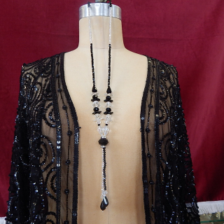 Art Deco Black and White long crystal necklace