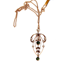 Antique Tourmaline and seed Pearl Pendant Necklace