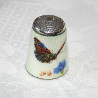 Sterling Silver Enamel BUTTERFLY Vintage Thimble