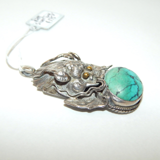 Vintage Silver and Turquoise Dragon Pendant