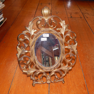 Antique table top cast iron mirror