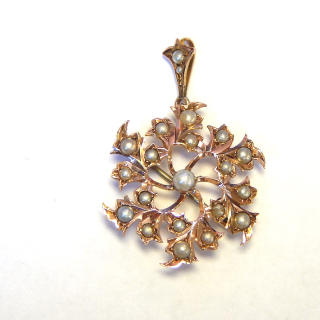 Victorian 9ct Rose Gold Seed Pearl Pendant-Brooch