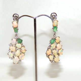 New Sterling Silver & Emerald and Opal drop Earrings