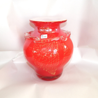 Red and Gold Speckled heavy glass vase