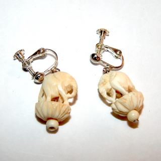 Bone Elephant Clip Screw on earrings