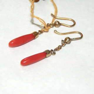 Fine little Gold and Coral drop earrings