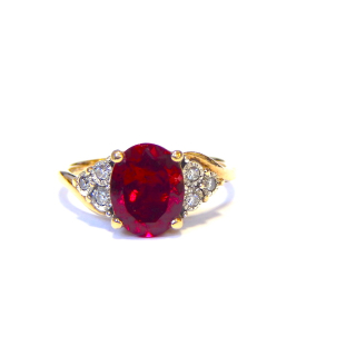 10ct Gold Created Ruby and Diamond Ring