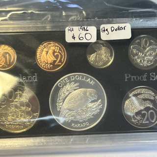 1986 NZ Proof Coin set with Silver Dollar