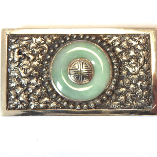 Stunning Antique Silver and Green Chinese Jade Brooch