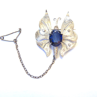 Estate Sapphire and Diamond Butterfly Brooch