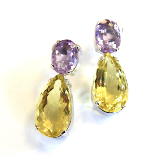 Amethyst and Quartz Gemstone Earrings