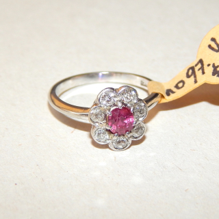 18ct Ruby and Diamond Vintage Cluster Ring