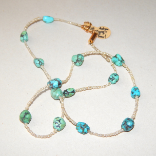 Antique, fine seedpearl and Turquoise necklace