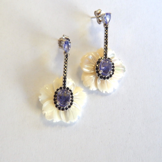 New Sterling Silver MOP Tanzanite and Sapphire Drop Earrings