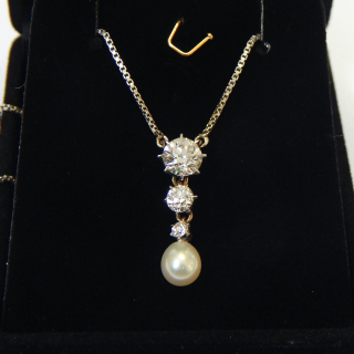 Diamond and Cultured Pearl Drop Necklace