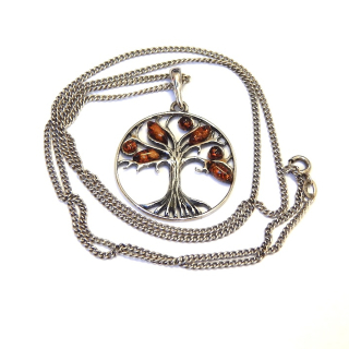 Sterling Silver Tree of Life Amber Necklace